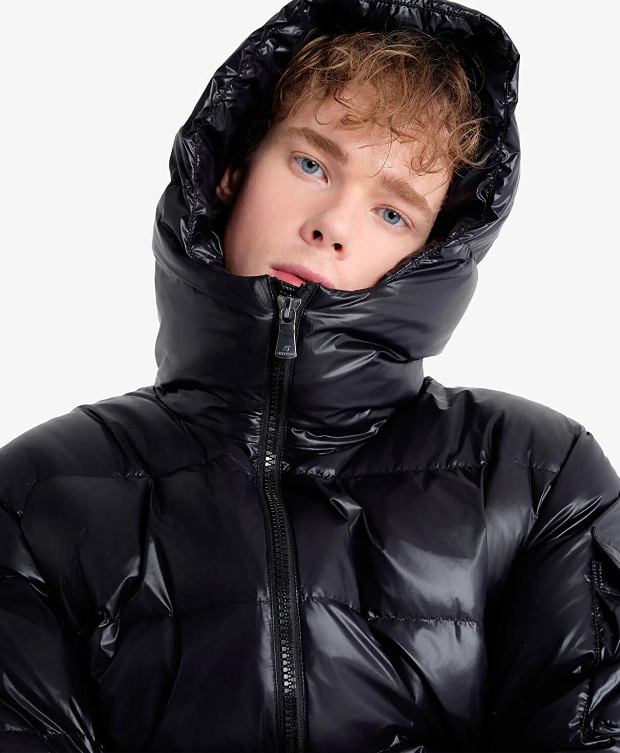 Erkek Parlak Siyah Su İtici Mont - 6