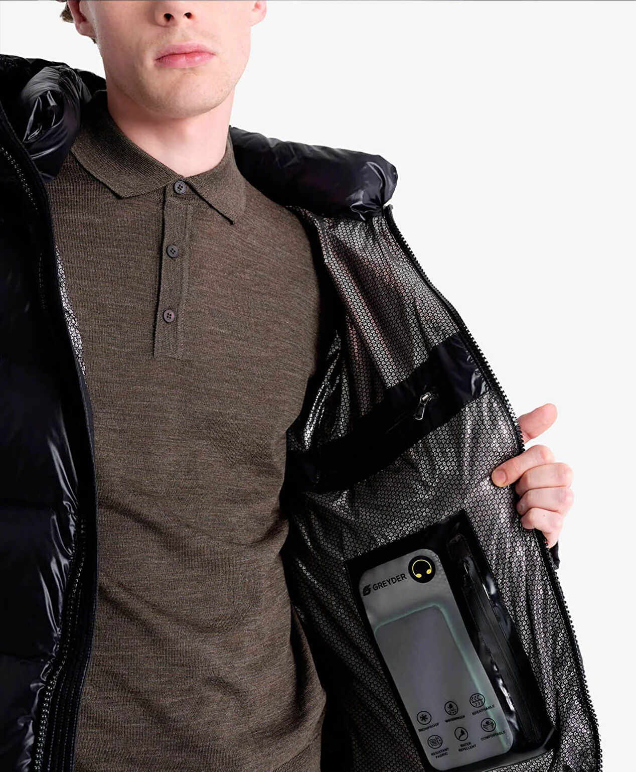 Erkek Parlak Siyah Su İtici Mont - 8