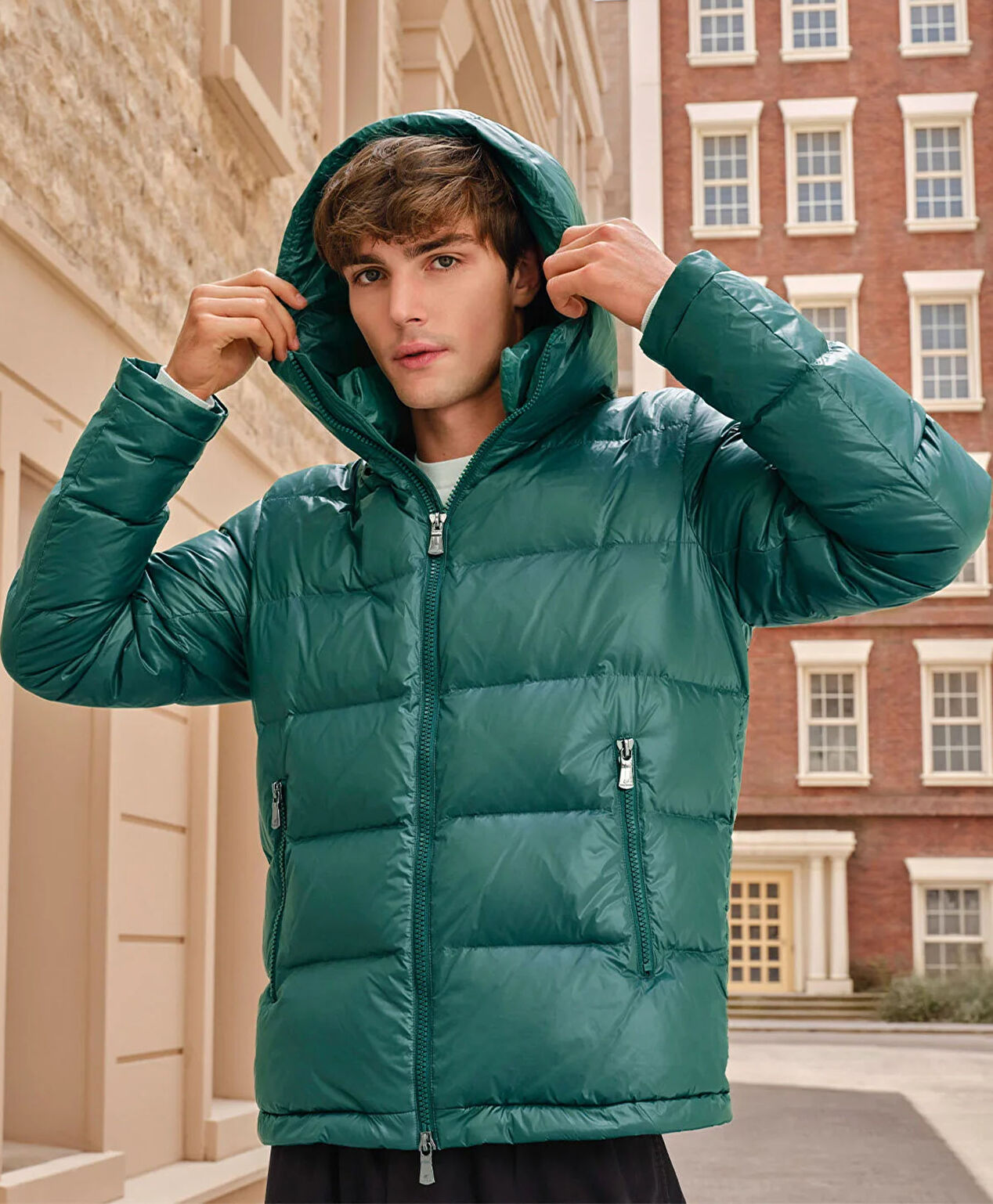 Erkek Parlak Yeşil Su İtici Mont - 8