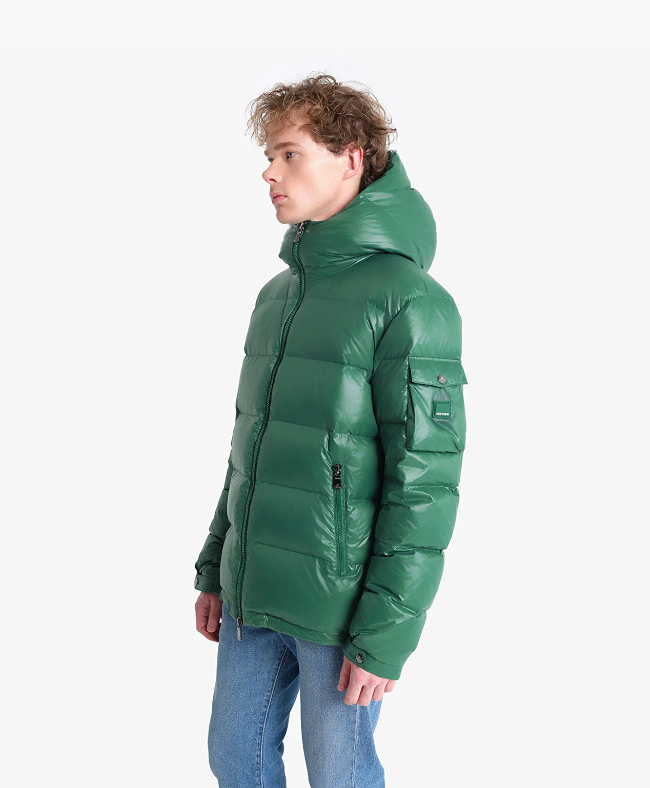 Erkek Parlak Yeşil Su İtici Mont - 2