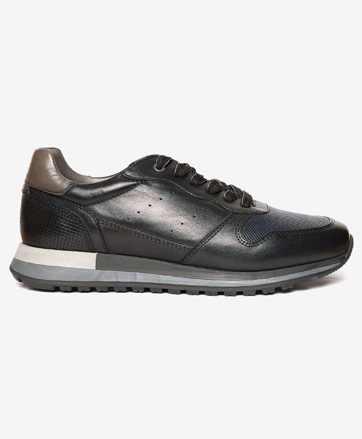 Erkek Siyah Hakiki Deri Sneaker Ayakkabı - 1