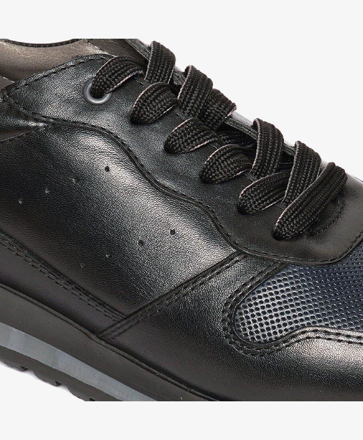 Erkek Siyah Hakiki Deri Sneaker Ayakkabı - 5