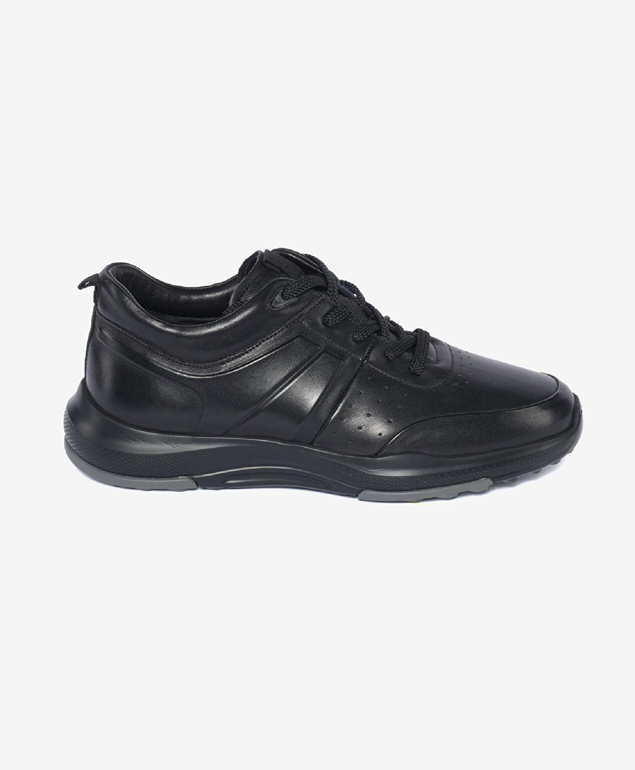 Erkek Siyah Hakiki Deri Sneaker Ayakkabı - 1