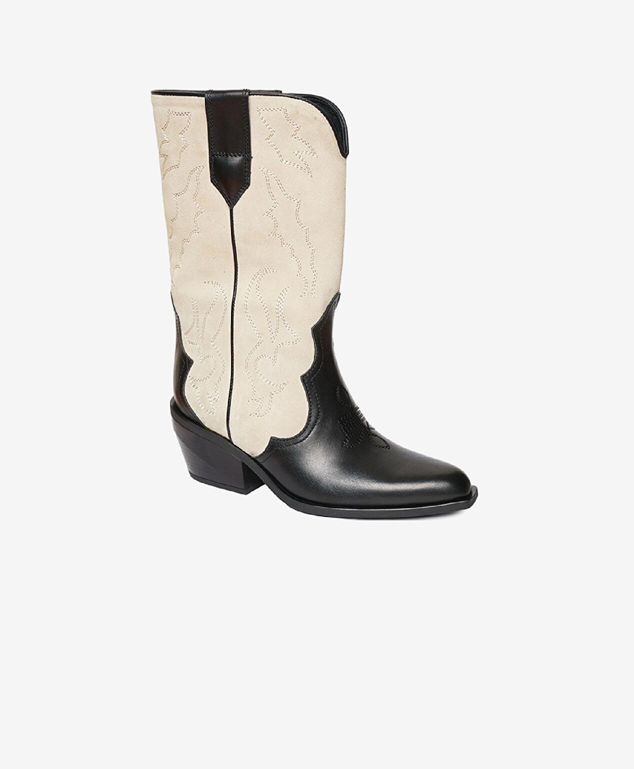 Kadın Siyah Bej Hakiki Deri Topuklu Çizme - 4