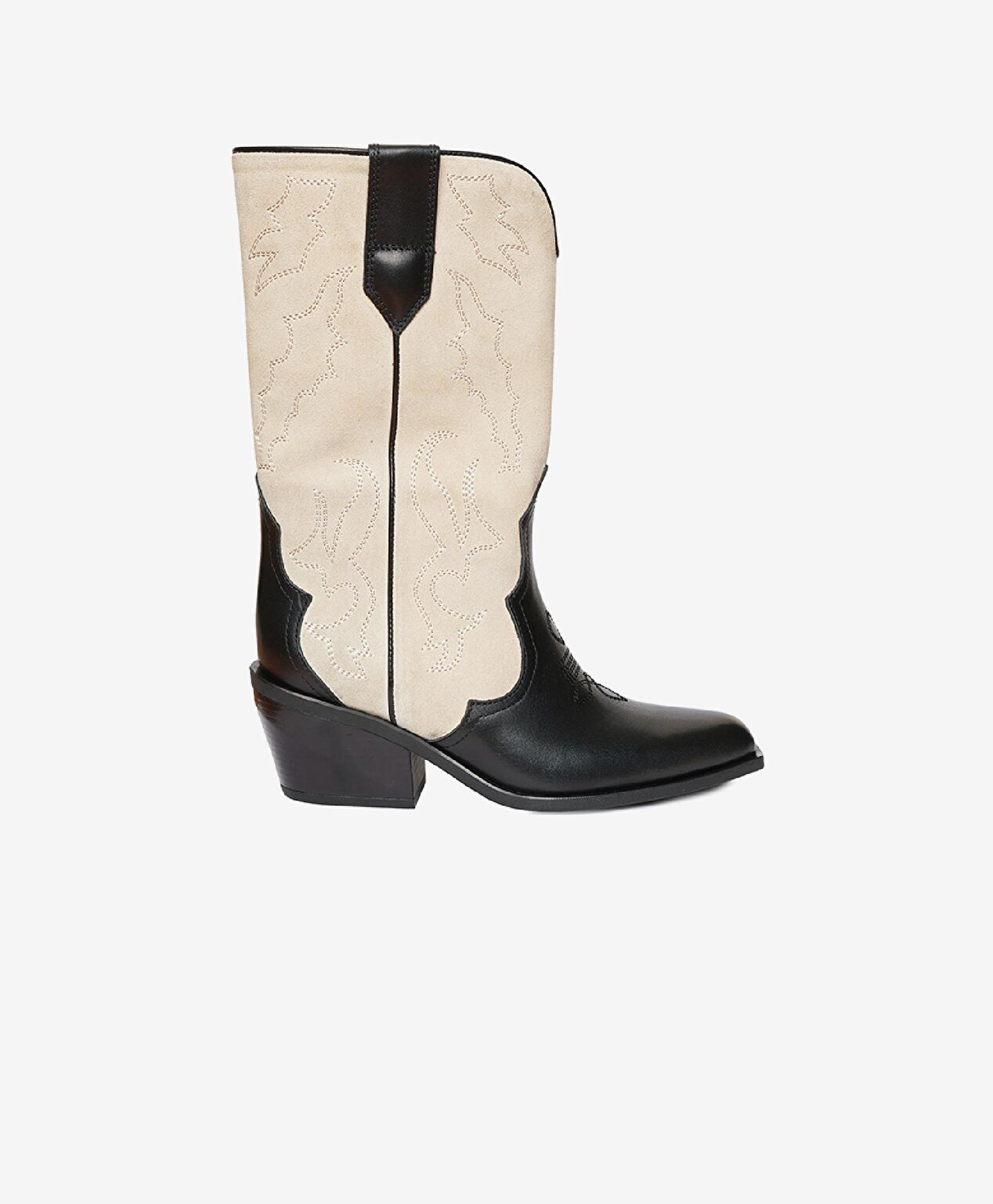 Kadın Siyah Bej Hakiki Deri Topuklu Çizme - 1