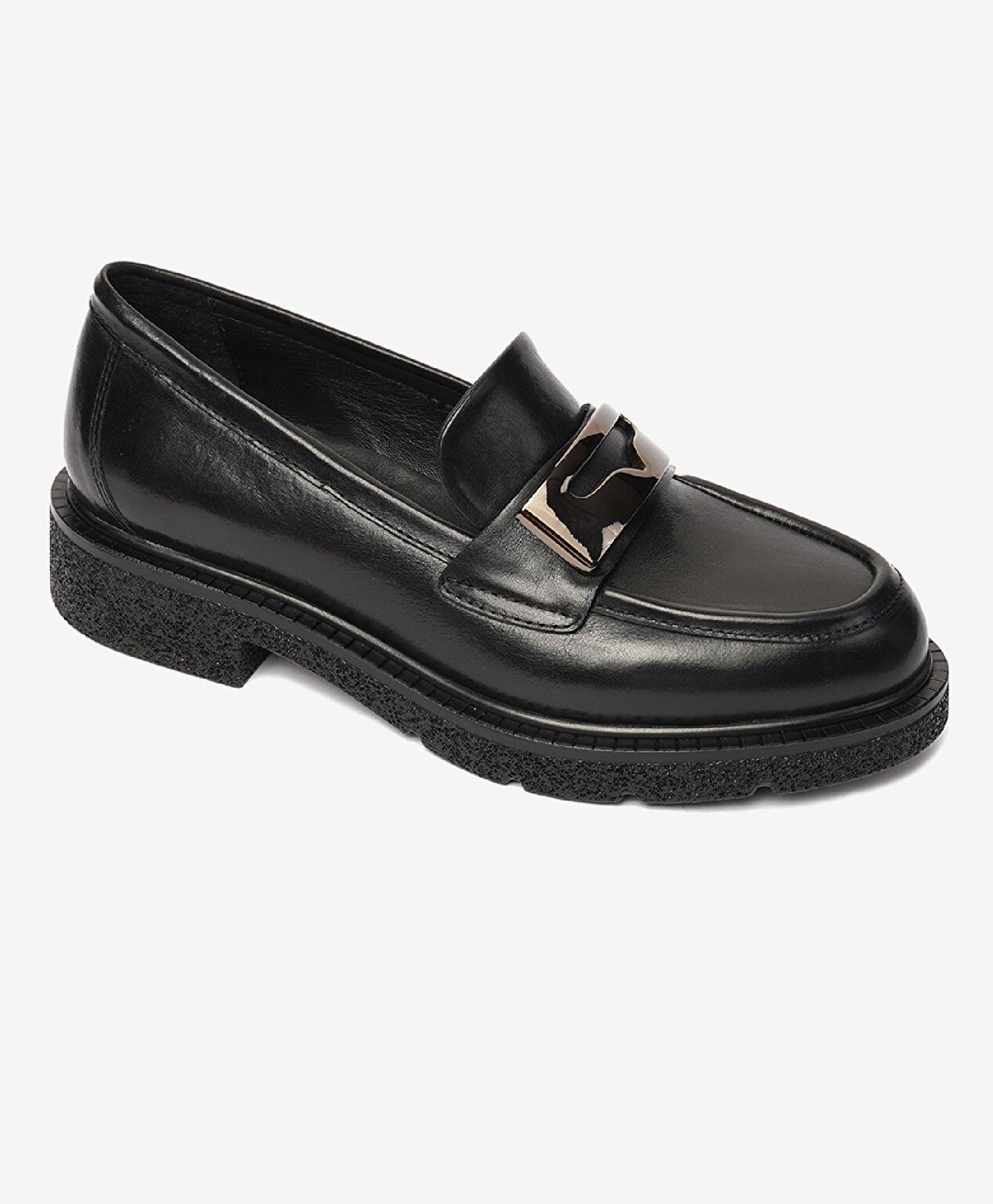 Kadın Parlak Siyah Hakiki Deri Memory Foam Taban Loafer Ayakkabı - 2