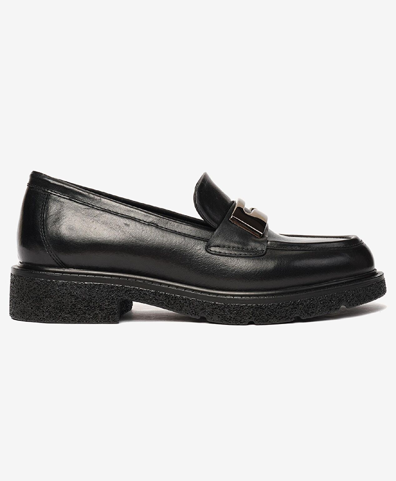 Kadın Parlak Siyah Hakiki Deri Memory Foam Taban Loafer Ayakkabı - 1