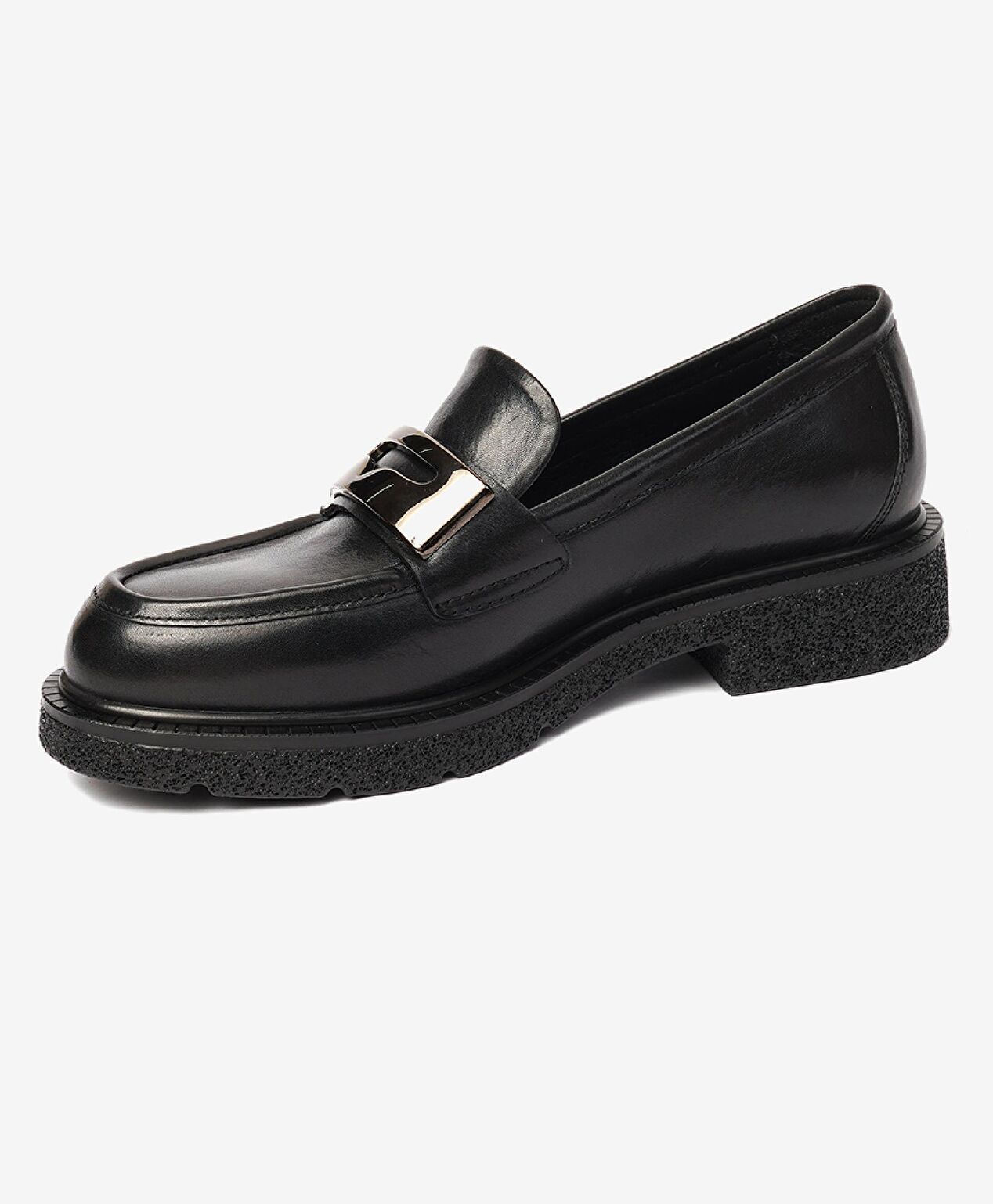 Kadın Parlak Siyah Hakiki Deri Memory Foam Taban Loafer Ayakkabı - 3