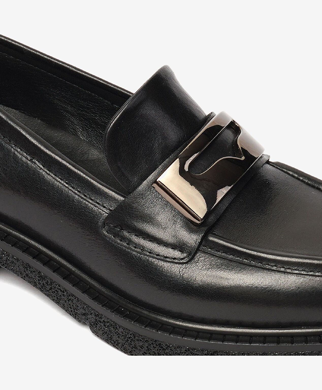 Kadın Parlak Siyah Hakiki Deri Memory Foam Taban Loafer Ayakkabı - 5