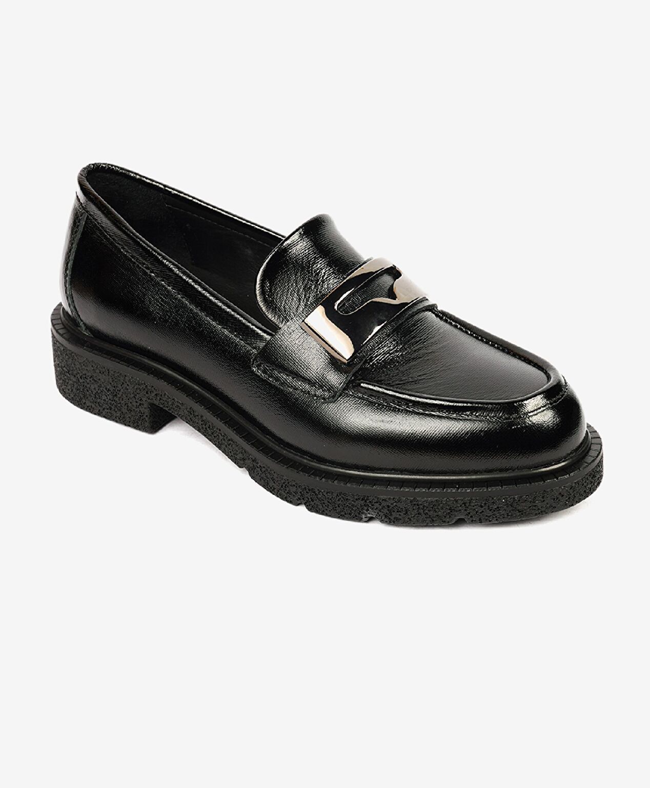 Kadın Parlak Siyah Hakiki Deri Memory Foam Taban Loafer Ayakkabı - 2
