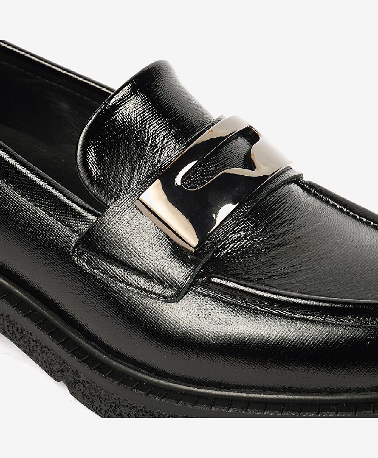 Kadın Parlak Siyah Hakiki Deri Memory Foam Taban Loafer Ayakkabı - 5