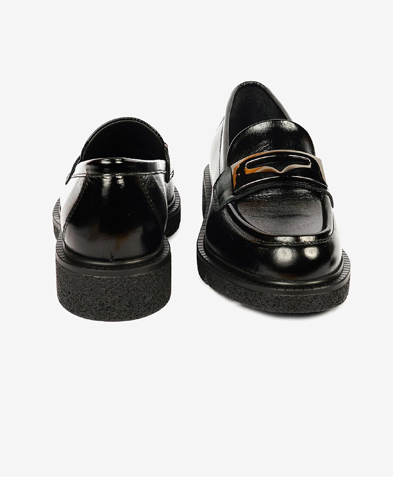 Kadın Parlak Siyah Hakiki Deri Memory Foam Taban Loafer Ayakkabı - 7