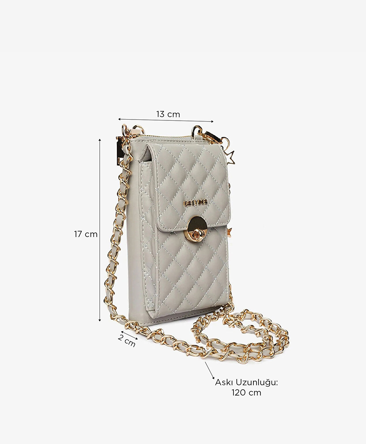 Kadın Gri Tokalı Çapraz Çanta - 6