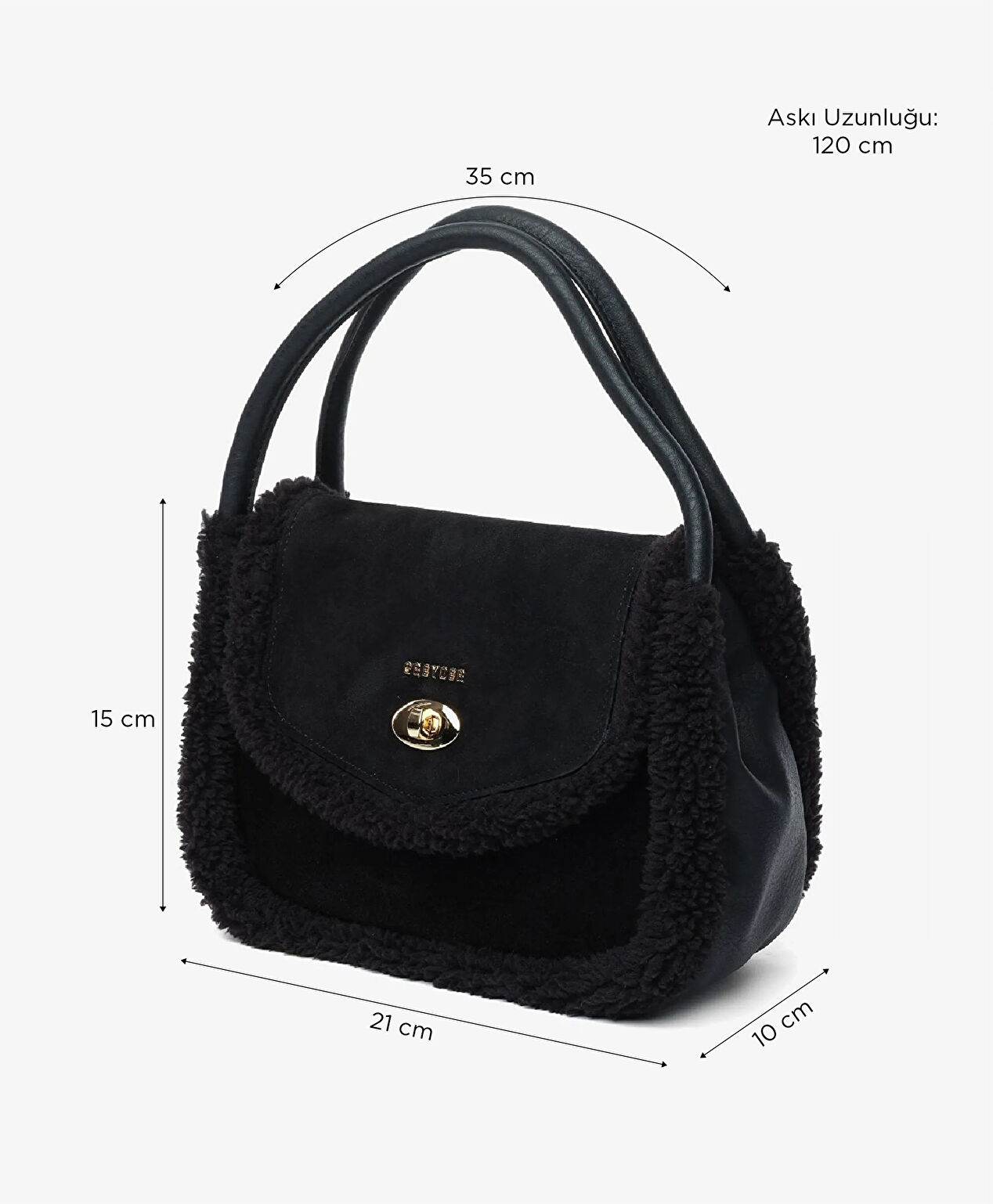 Kadın Siyah Tokalı Kol Çantası - 7