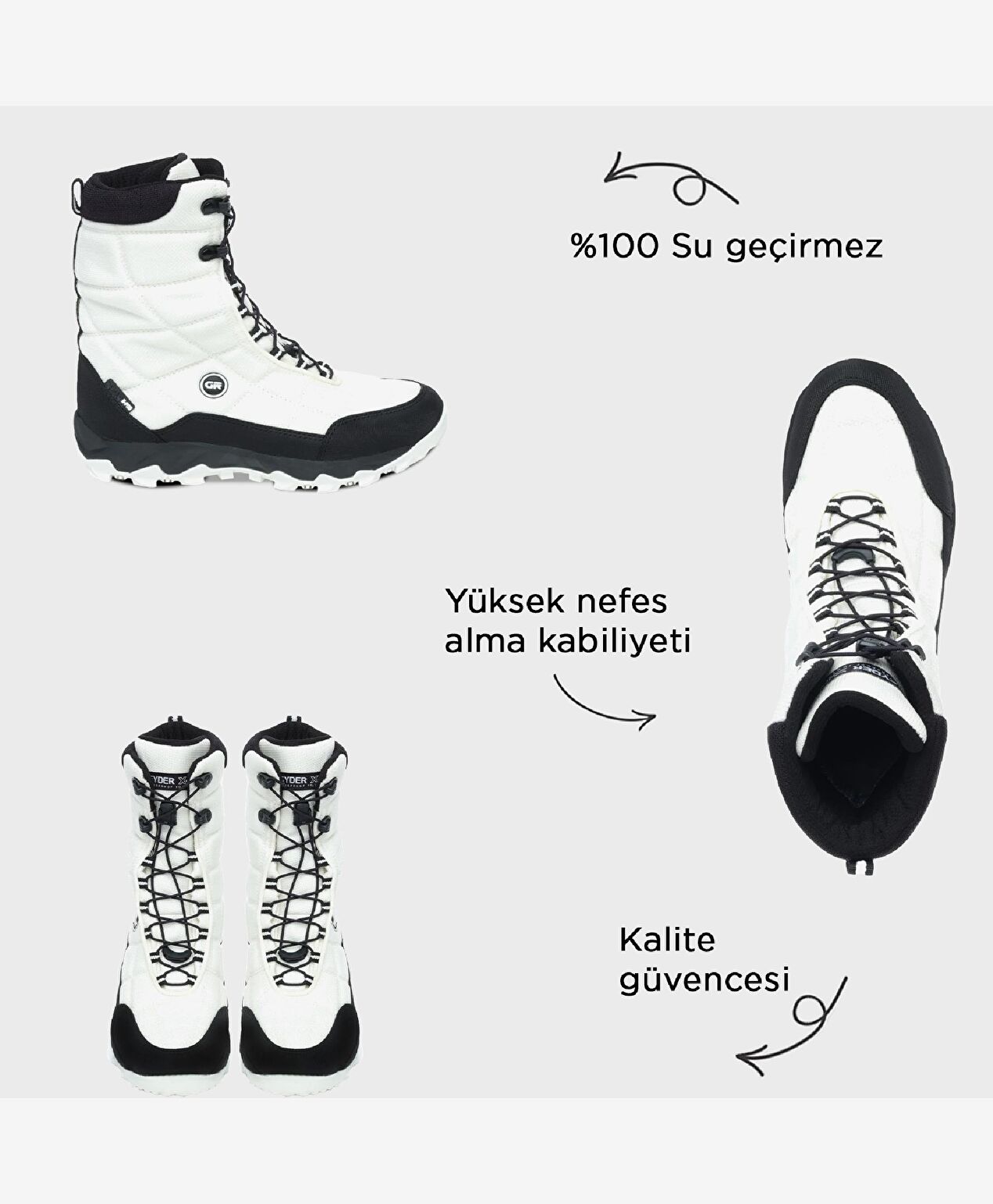 Beyaz Siyah Su Geçirmez Kar Botu - 2