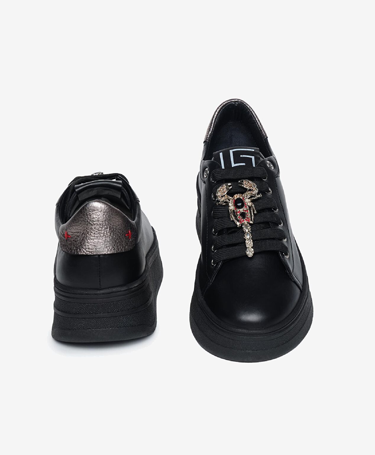 Kadın Siyah Çelik Hakiki Deri Sneaker Ayakkabı - 7