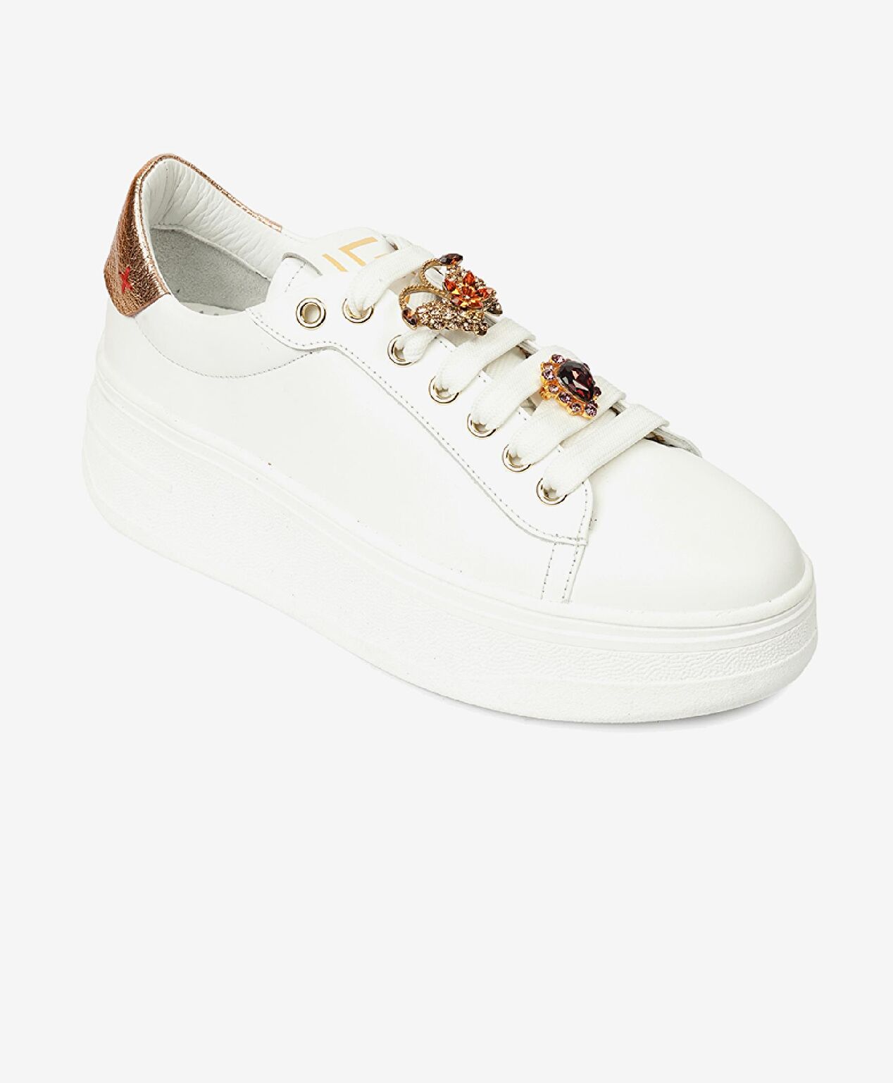 Kadın Beyaz Bronz Hakiki Deri Sneaker Ayakkabı - 2