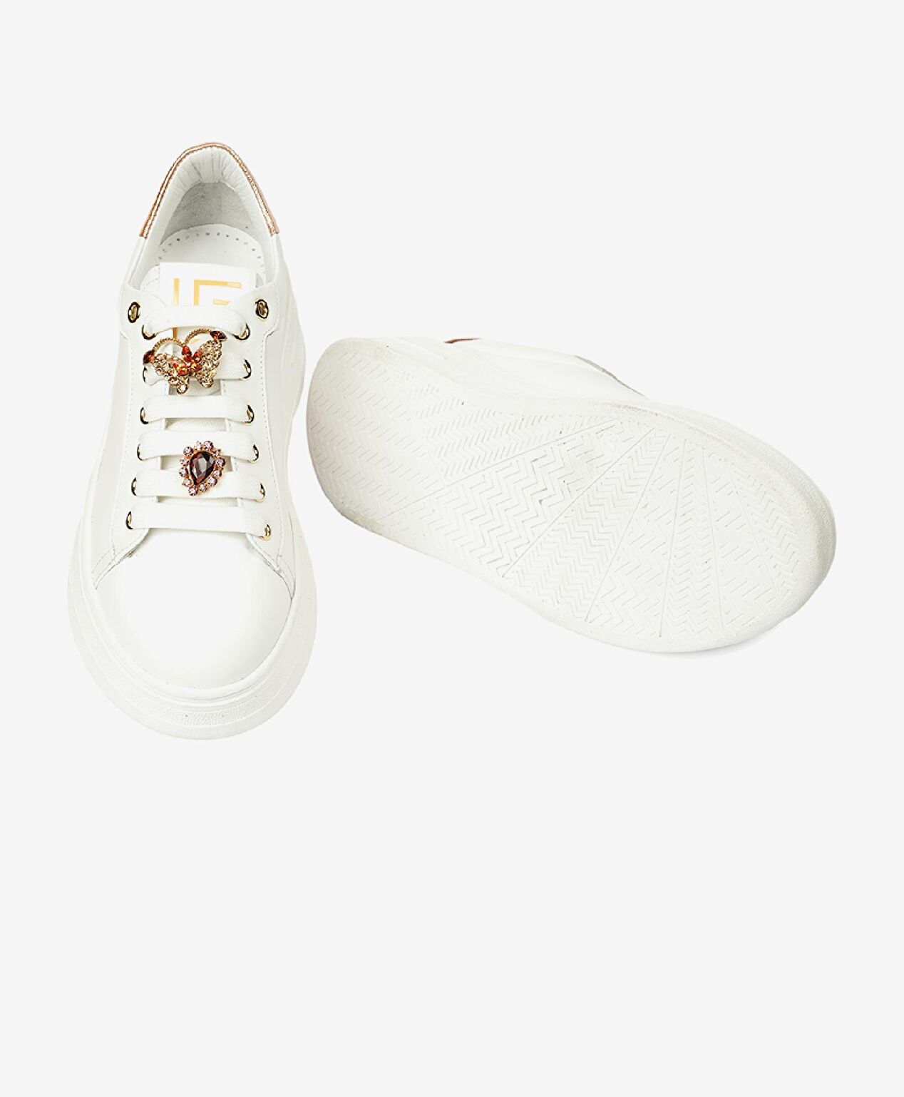 Kadın Beyaz Bronz Hakiki Deri Sneaker Ayakkabı - 6