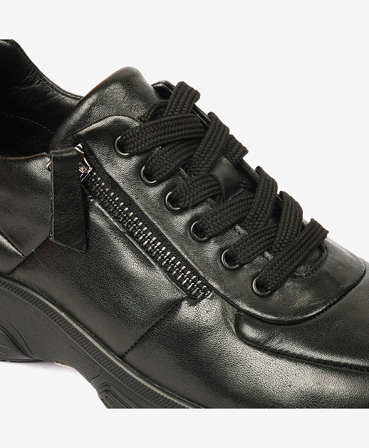 Kadın Siyah Hakiki Deri Sneaker Ayakkabı - 5