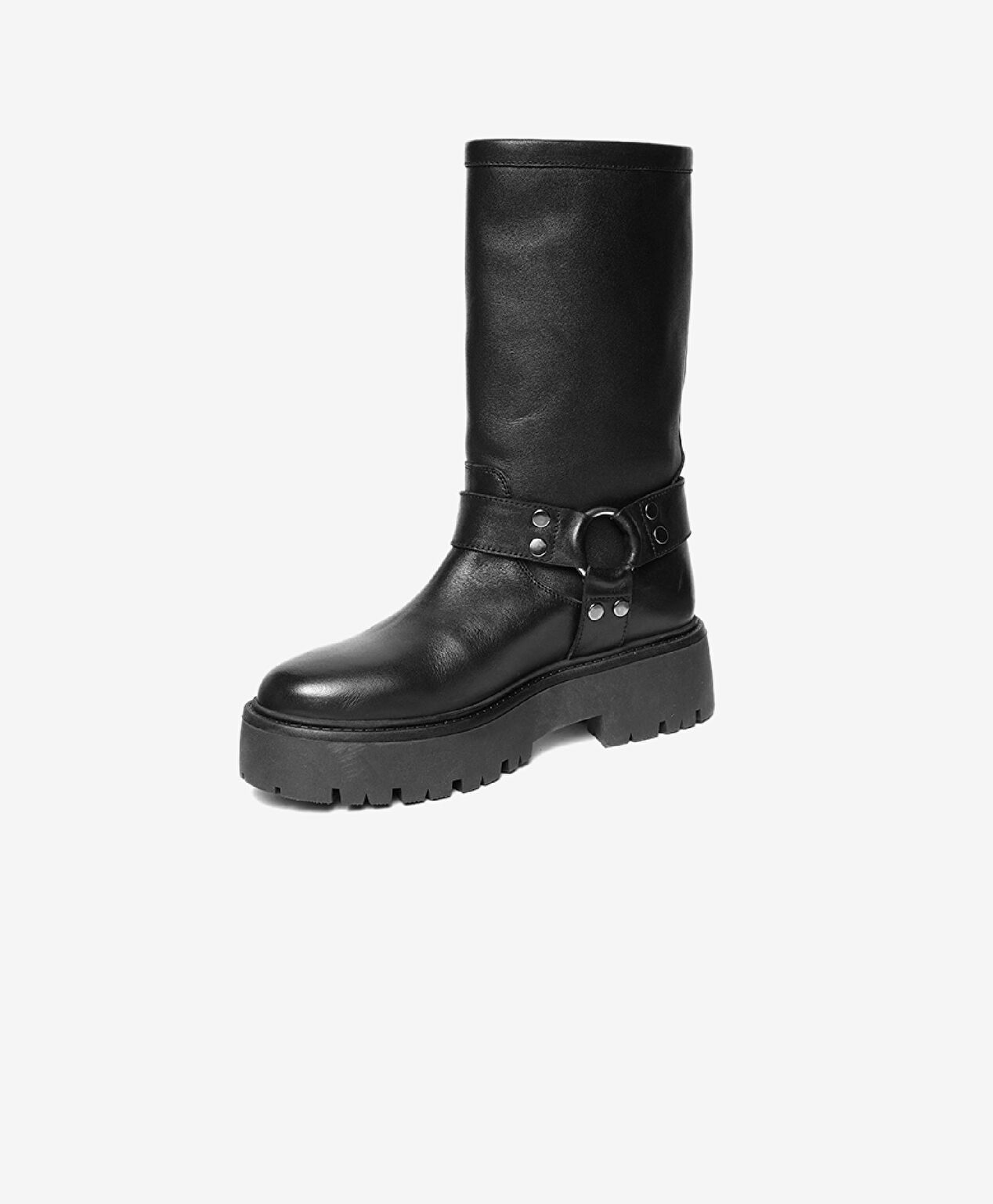 Kadın Siyah Hakiki Deri Military Bot - 3