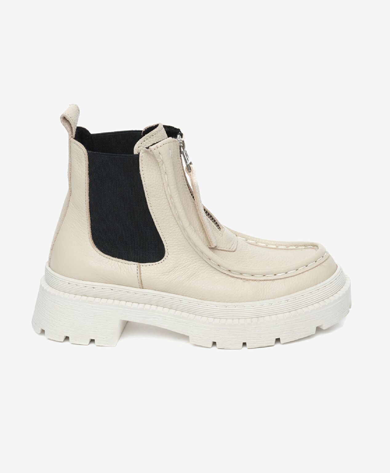 Kadın Beyaz Siyah Hakiki Deri Chelsea Bot - 1