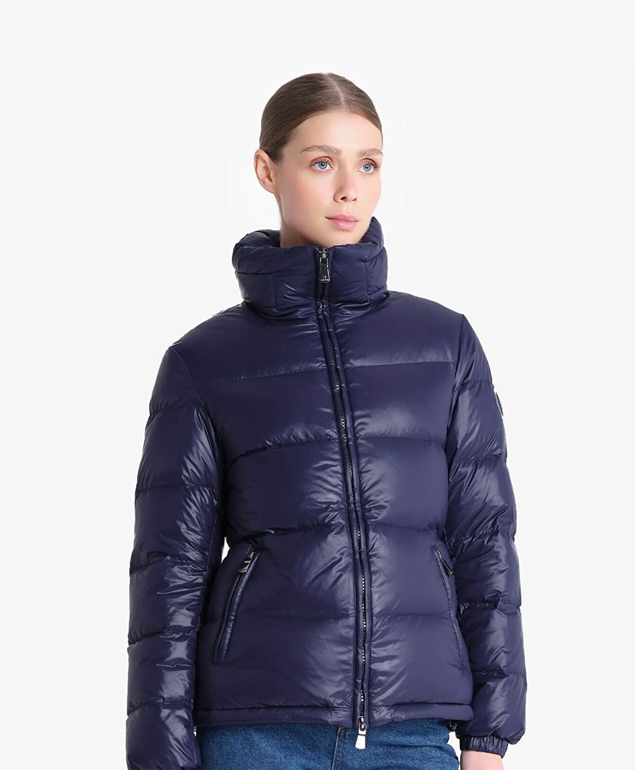 Kadın Parlak İndigo Su İtici Mont - 1