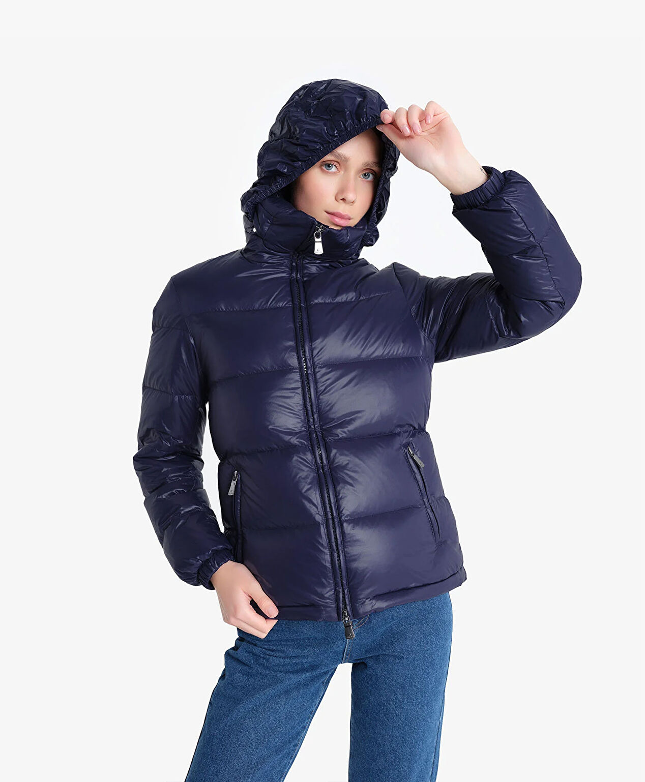 Kadın Parlak İndigo Su İtici Mont - 5