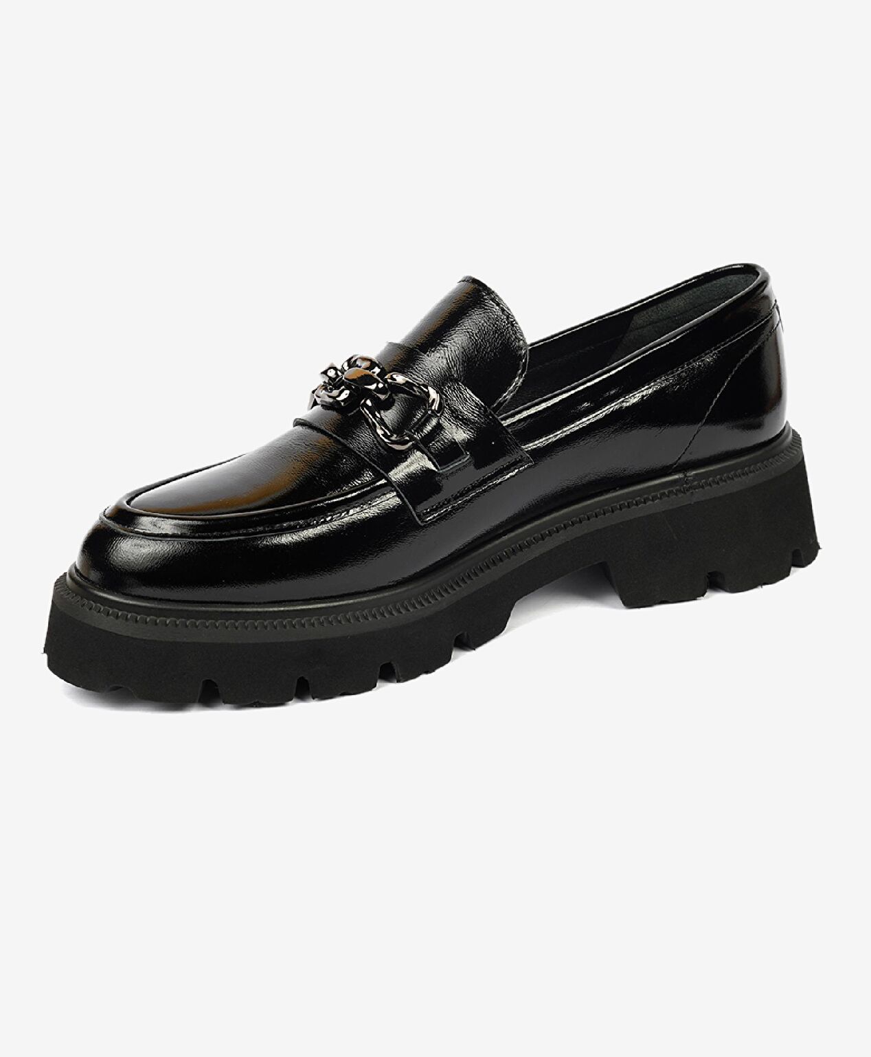 Kadın Siyah Kırışık Rugan Hakiki Deri Loafer Ayakkabı - 3