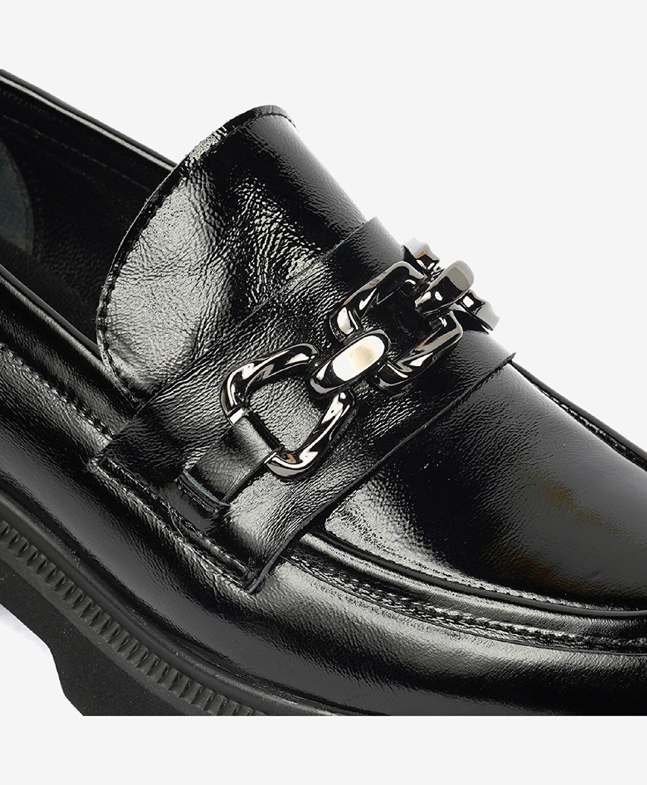 Kadın Siyah Kırışık Rugan Hakiki Deri Loafer Ayakkabı - 5