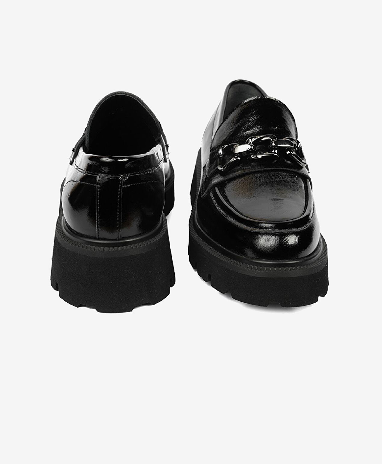 Kadın Siyah Kırışık Rugan Hakiki Deri Loafer Ayakkabı - 7