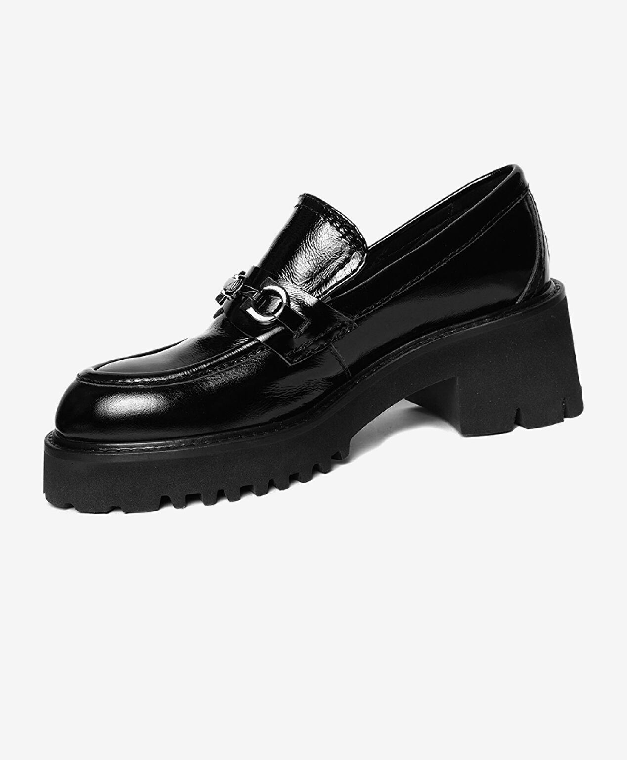 Kadın Siyah Kırışık Rugan Hakiki Deri Loafer Ayakkabı - 3