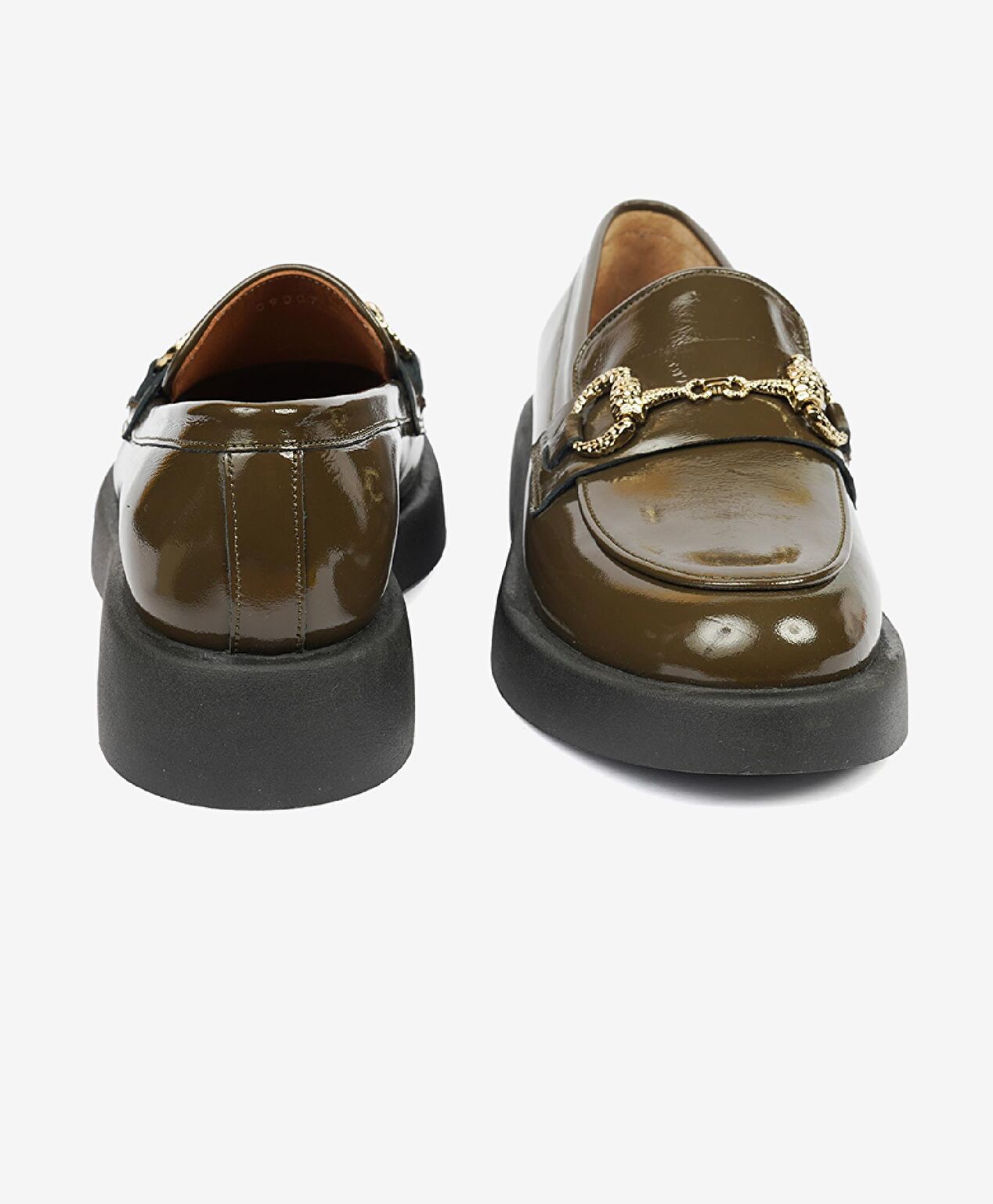 Kadın Haki Kırışık Rugan Hakiki Deri Loafer Ayakkabı - 7