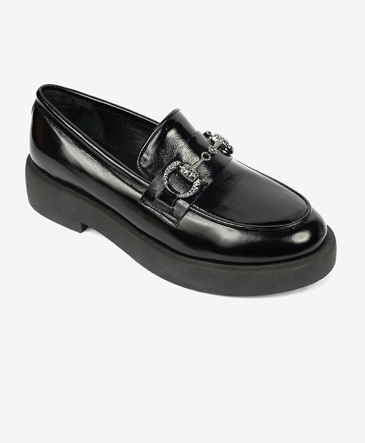 Kadın Siyah Rugan Hakiki Deri Loafer Ayakkabı - 2