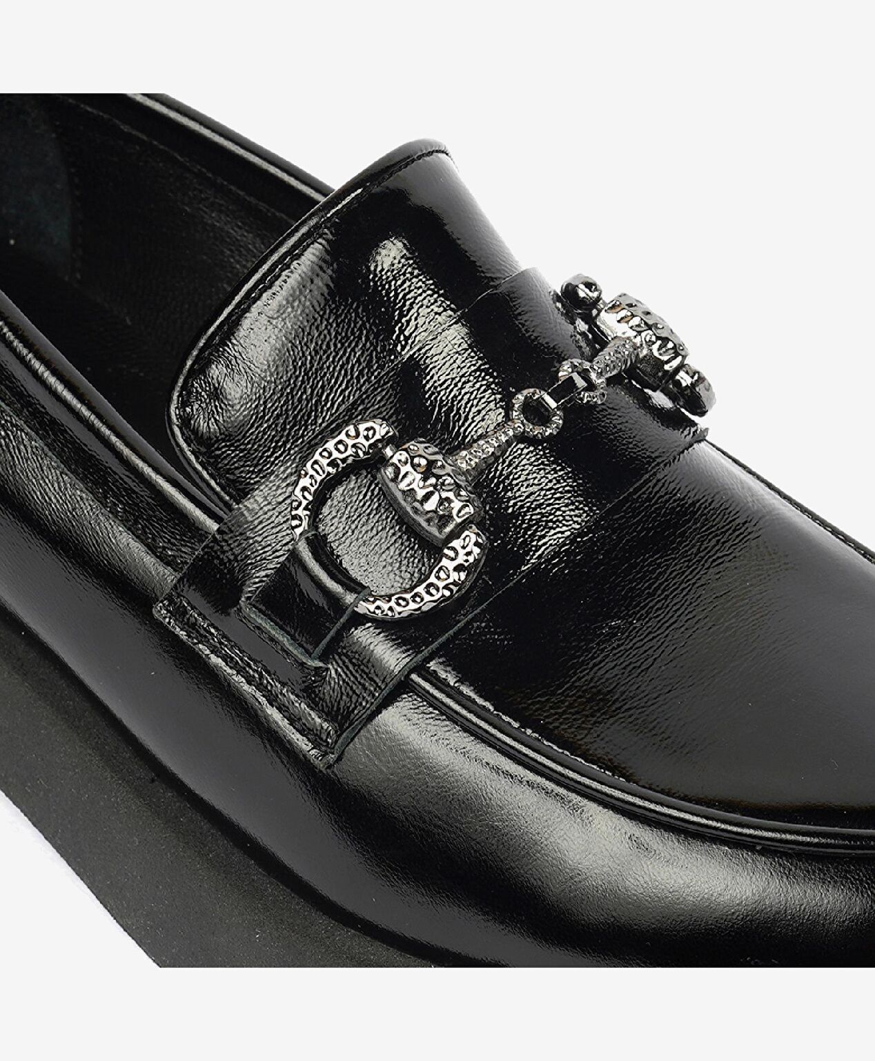 Kadın Siyah Rugan Hakiki Deri Loafer Ayakkabı - 5