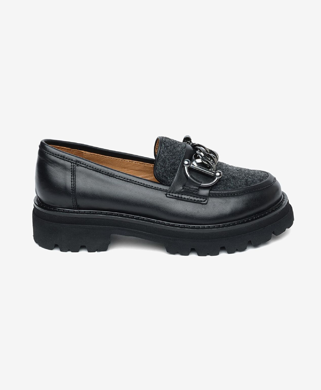 Kadın Mat Siyah Hakiki Deri Loafer Ayakkabı - 1