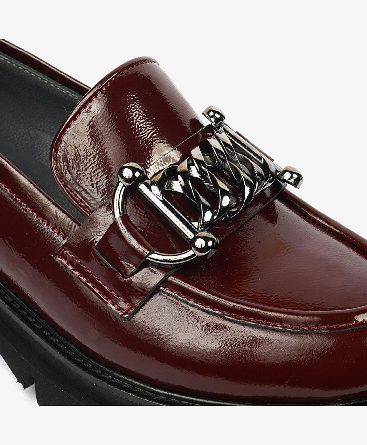 Kadın Bordo Kırışık Rugan Hakiki Deri Loafer Ayakkabı - 5