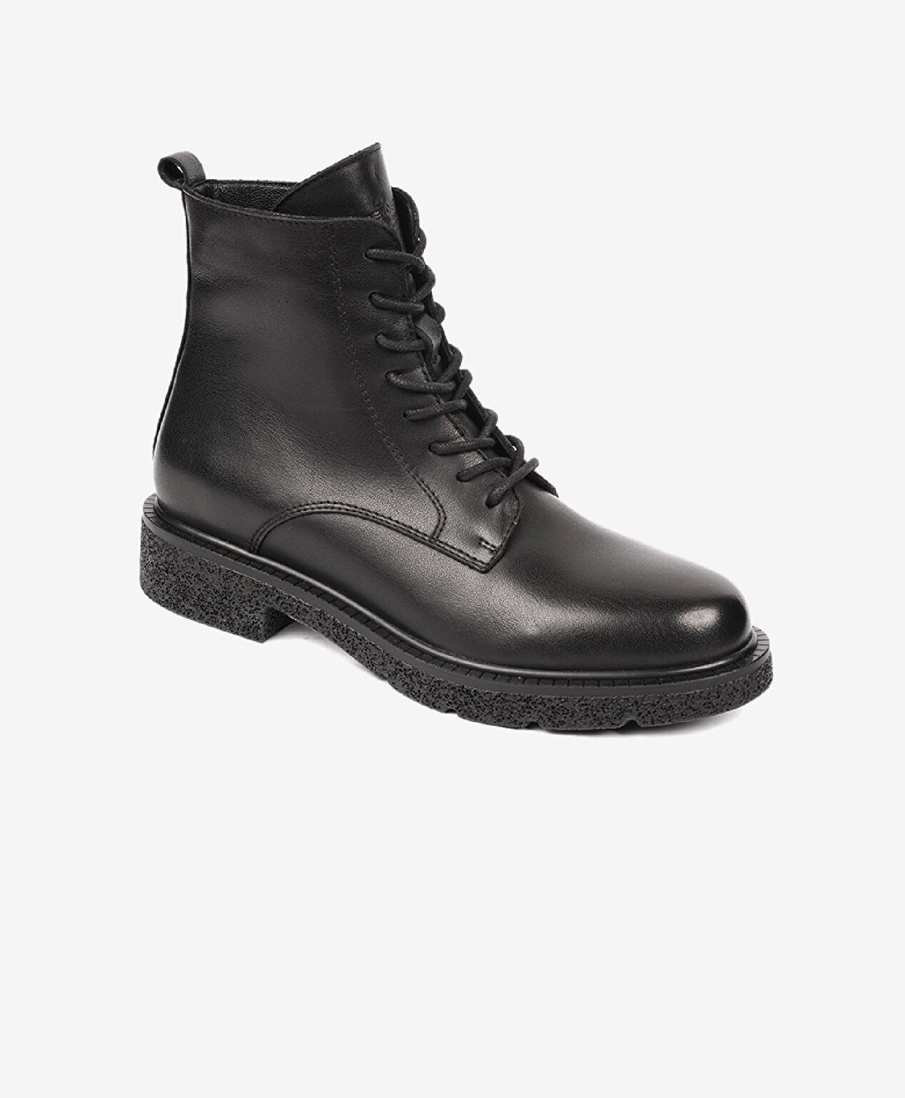 Kadın Siyah Hakiki Deri Military Bot - 2