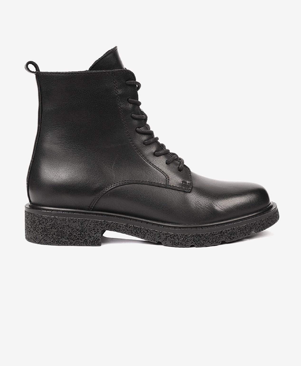 Kadın Siyah Hakiki Deri Military Bot - 1