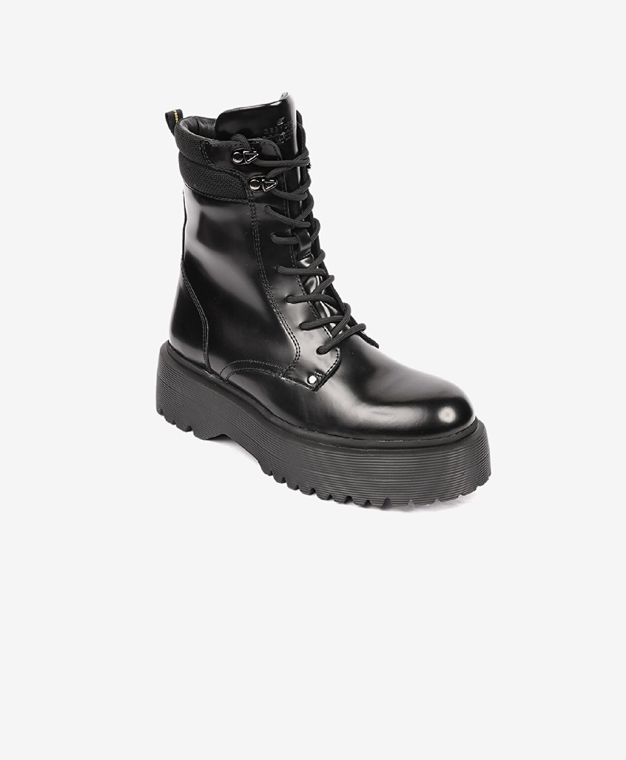 Kadın Parlak Siyah Hakiki Deri Memory Foam Taban Military Bot - 2