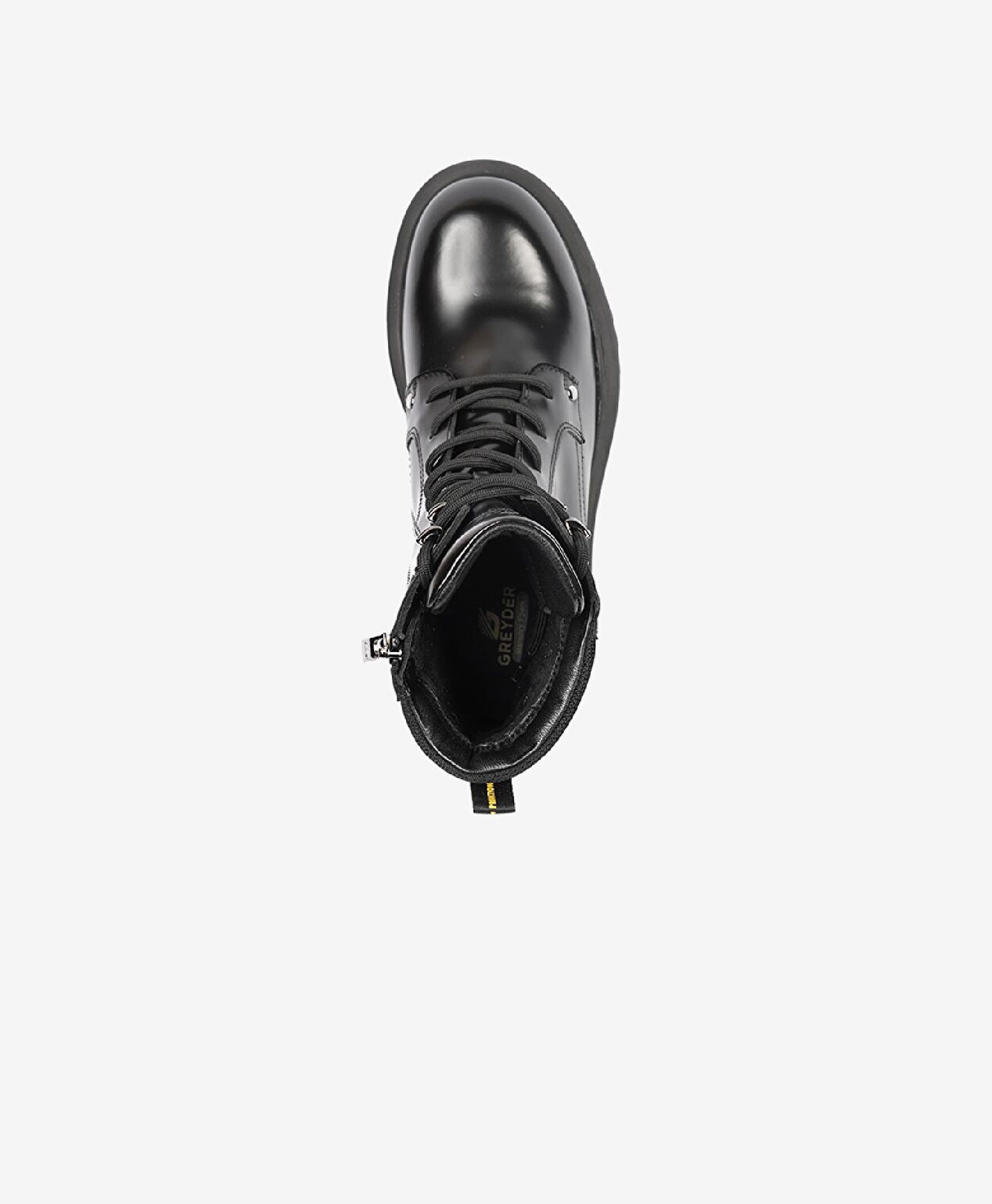 Kadın Parlak Siyah Hakiki Deri Memory Foam Taban Military Bot - 4