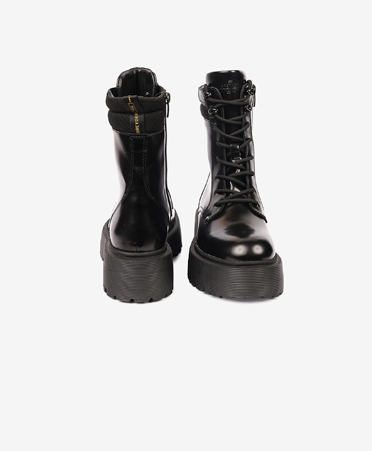 Kadın Parlak Siyah Hakiki Deri Memory Foam Taban Military Bot - 7