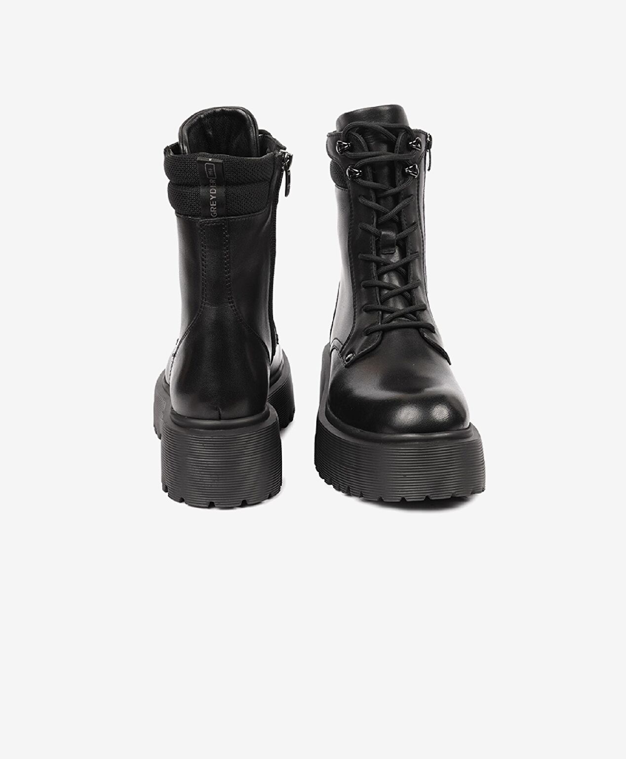 Kadın Parlak Siyah Hakiki Deri Memory Foam Taban Military Bot - 7