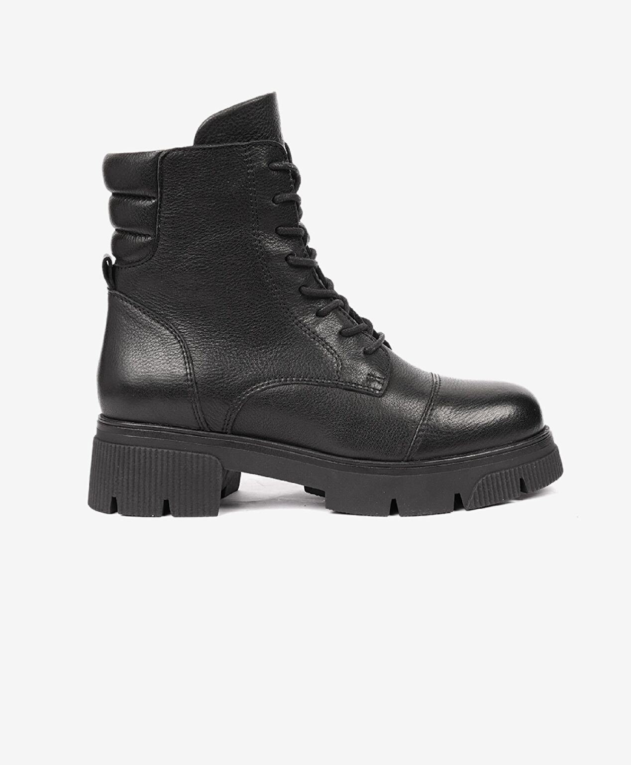 Kadın Siyah Hakiki Deri Military Bot - 2