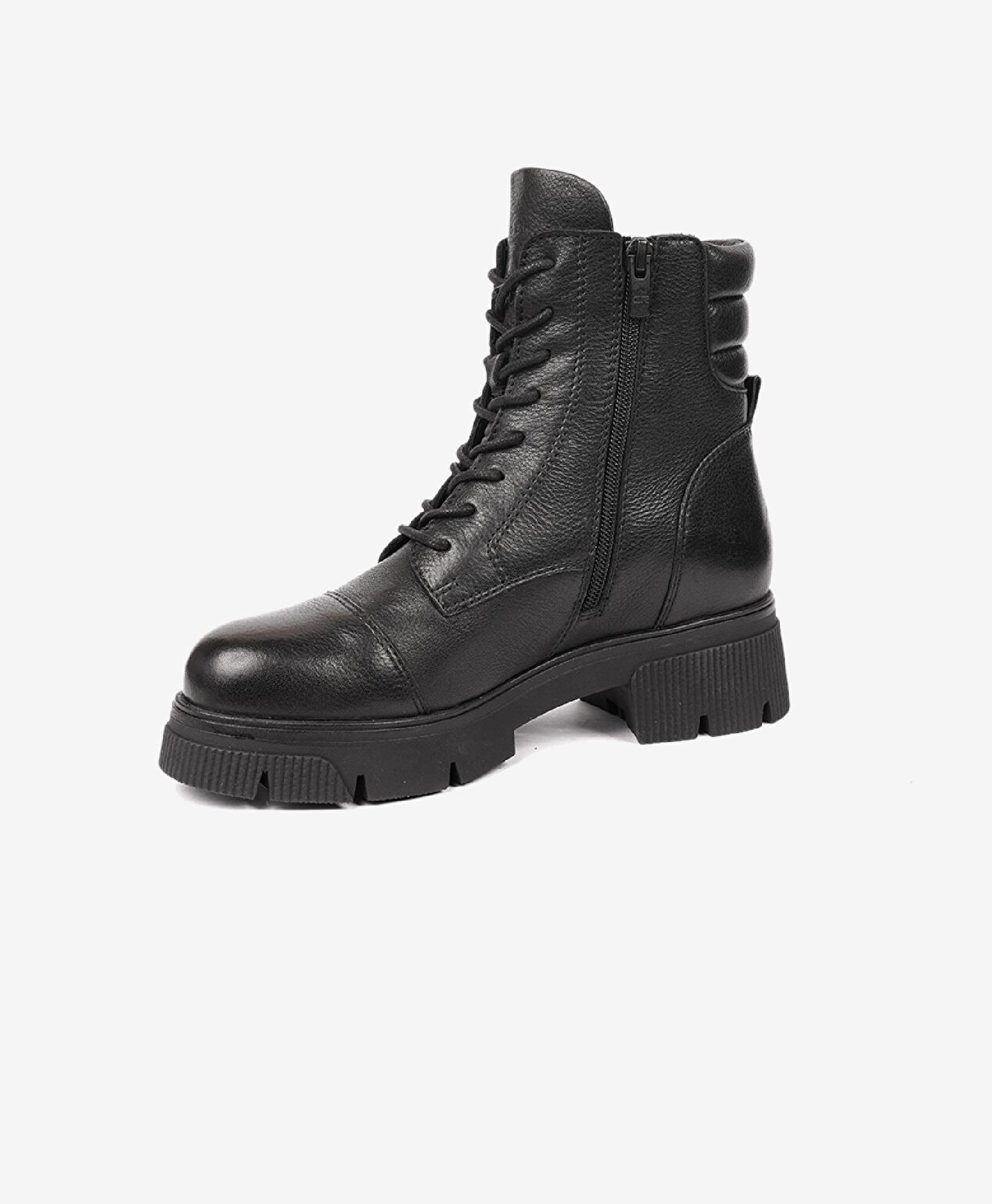 Kadın Siyah Hakiki Deri Military Bot - 3