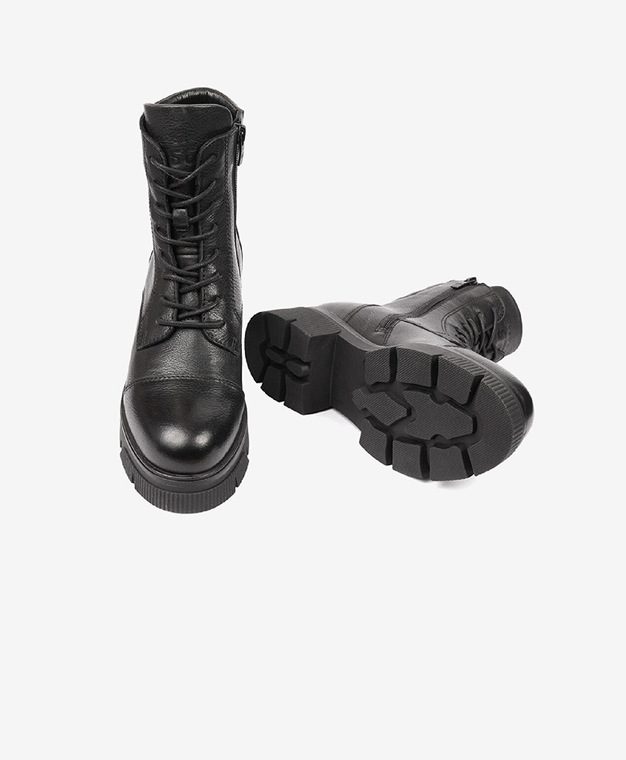 Kadın Siyah Hakiki Deri Military Bot - 6