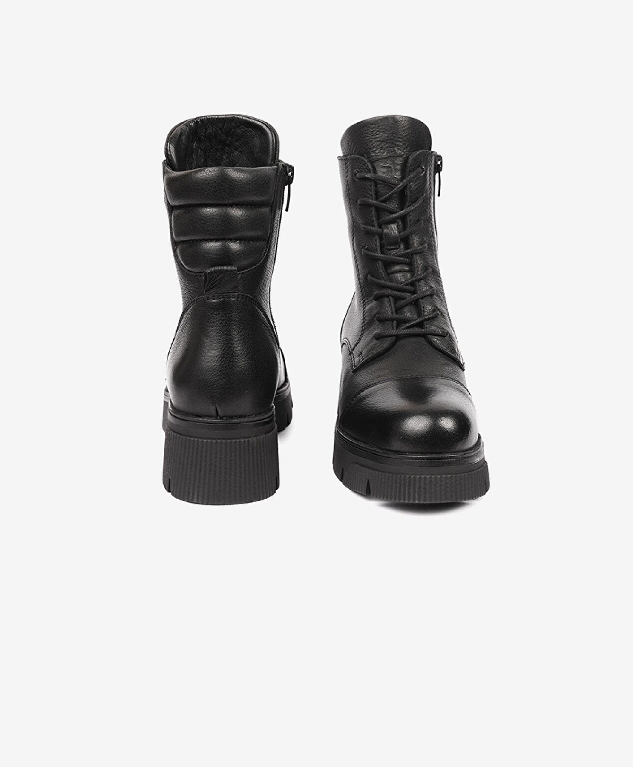 Kadın Siyah Hakiki Deri Military Bot - 7