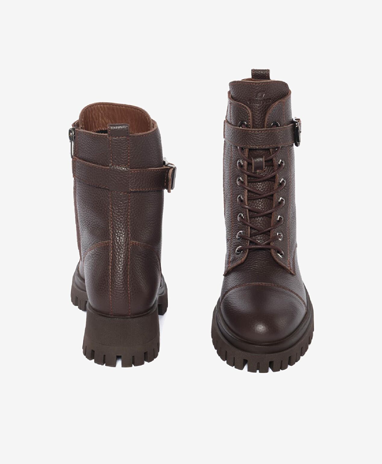 Kadın Kahverengi Hakiki Deri Military Bot - 7