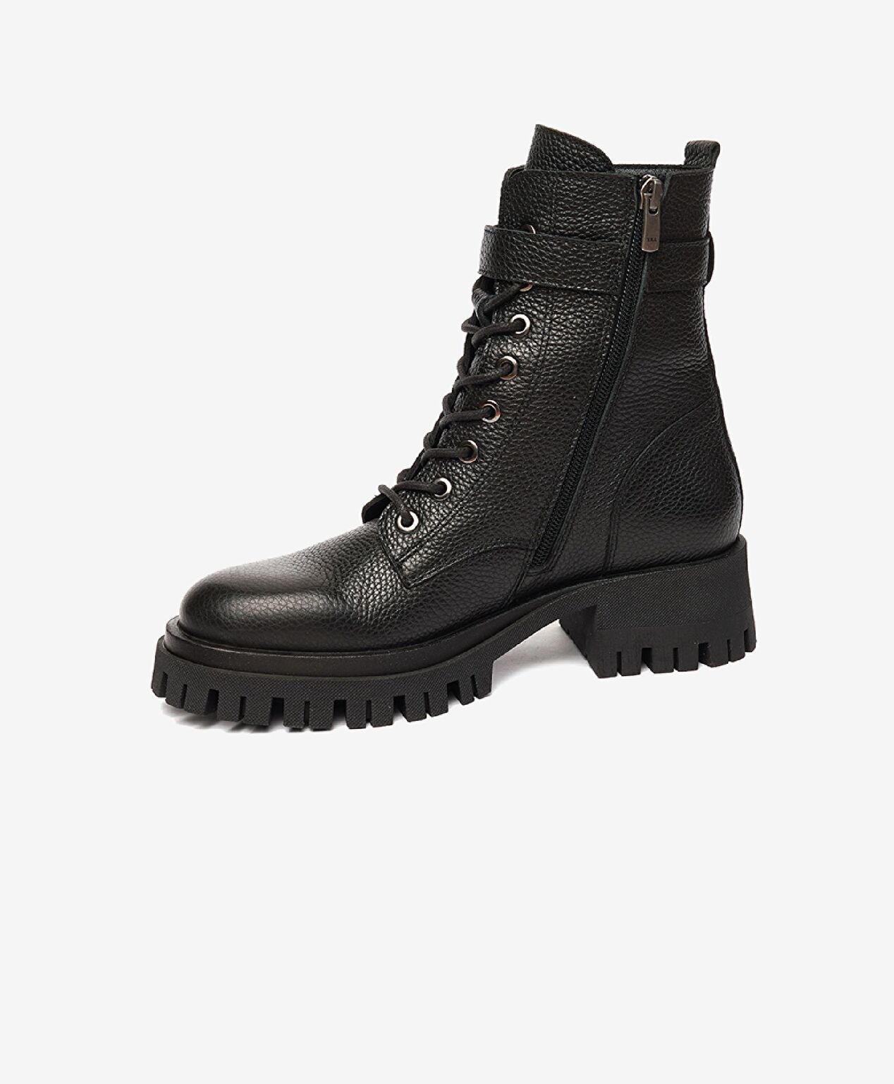 Kadın Siyah Hakiki Deri Military Bot - 3