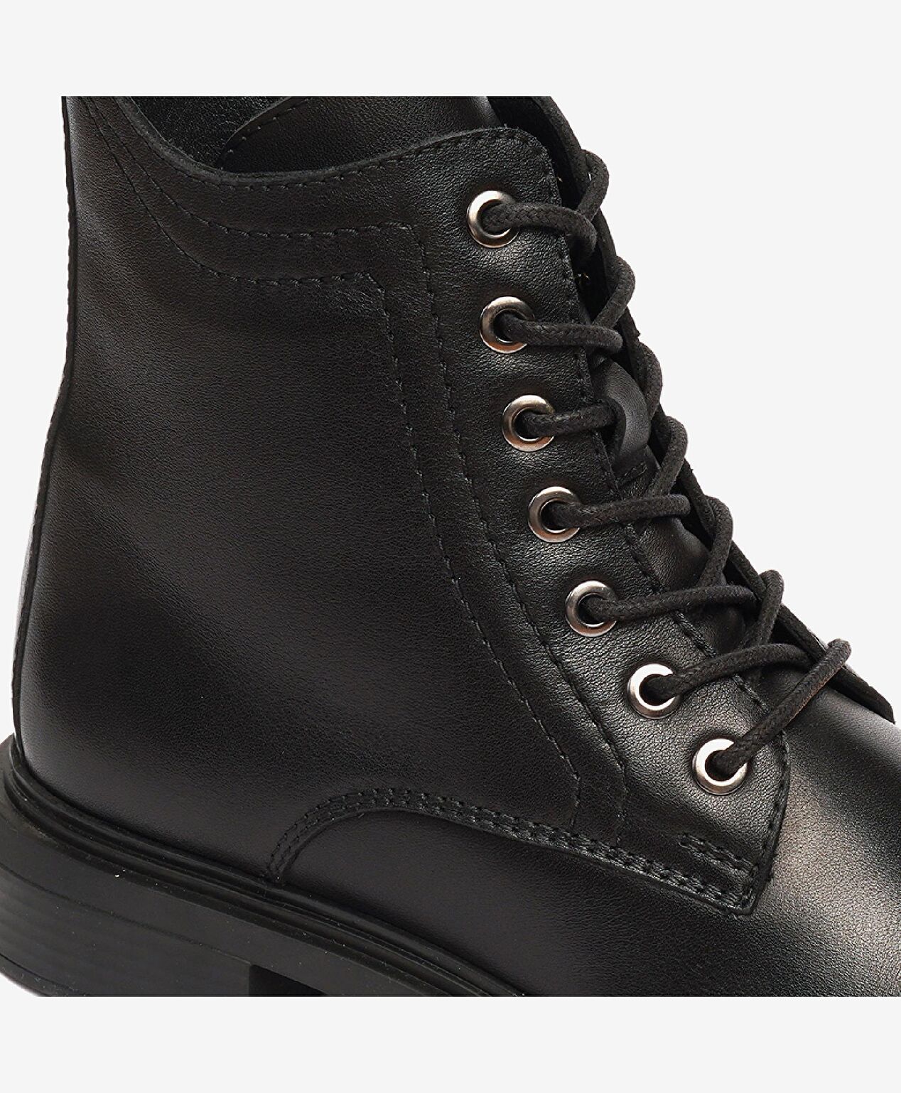 Kadın Siyah Hakiki Deri Military Bot - 5