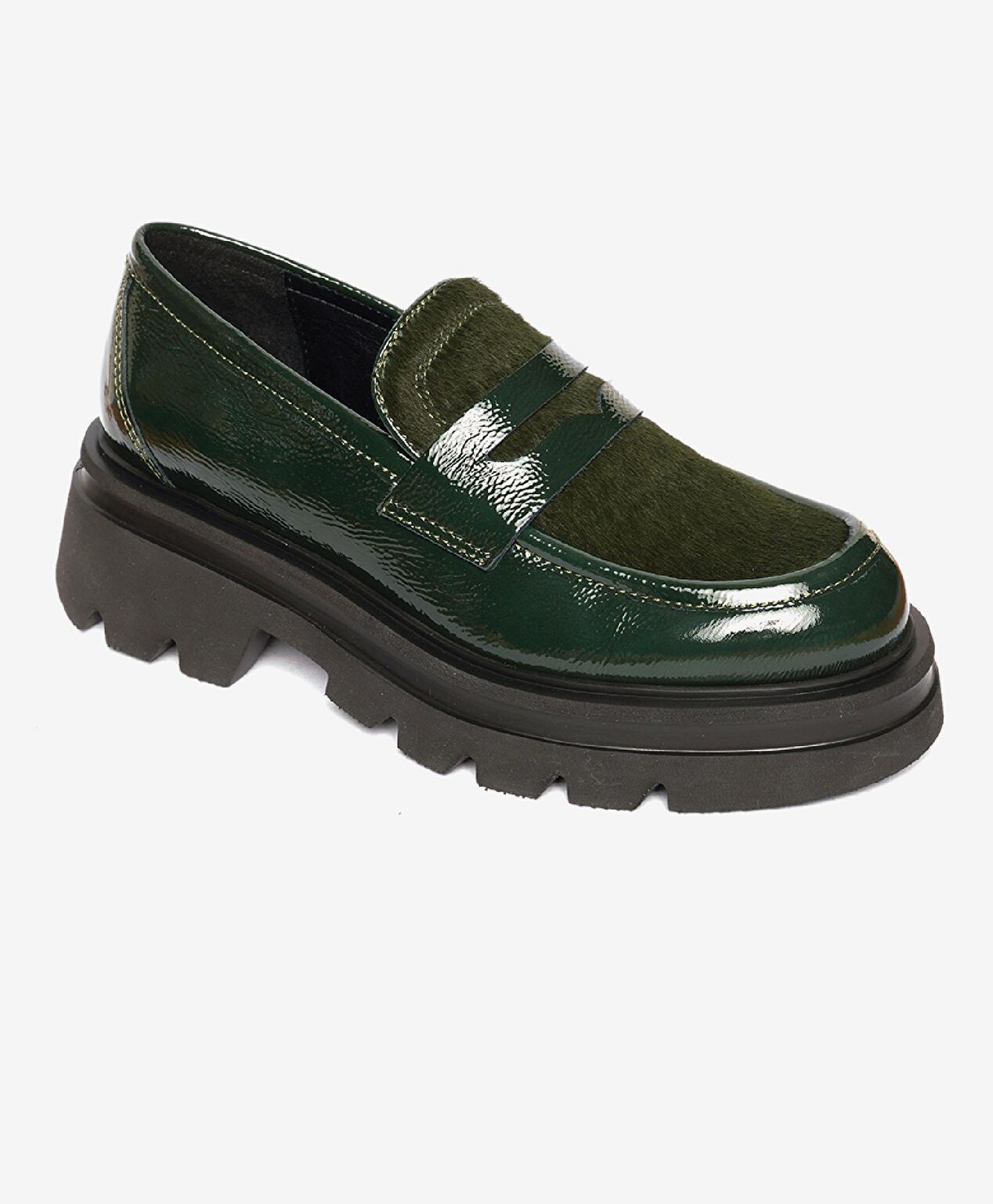 Kadın Yeşil Rugan Hakiki Deri Loafer Ayakkabı - 3